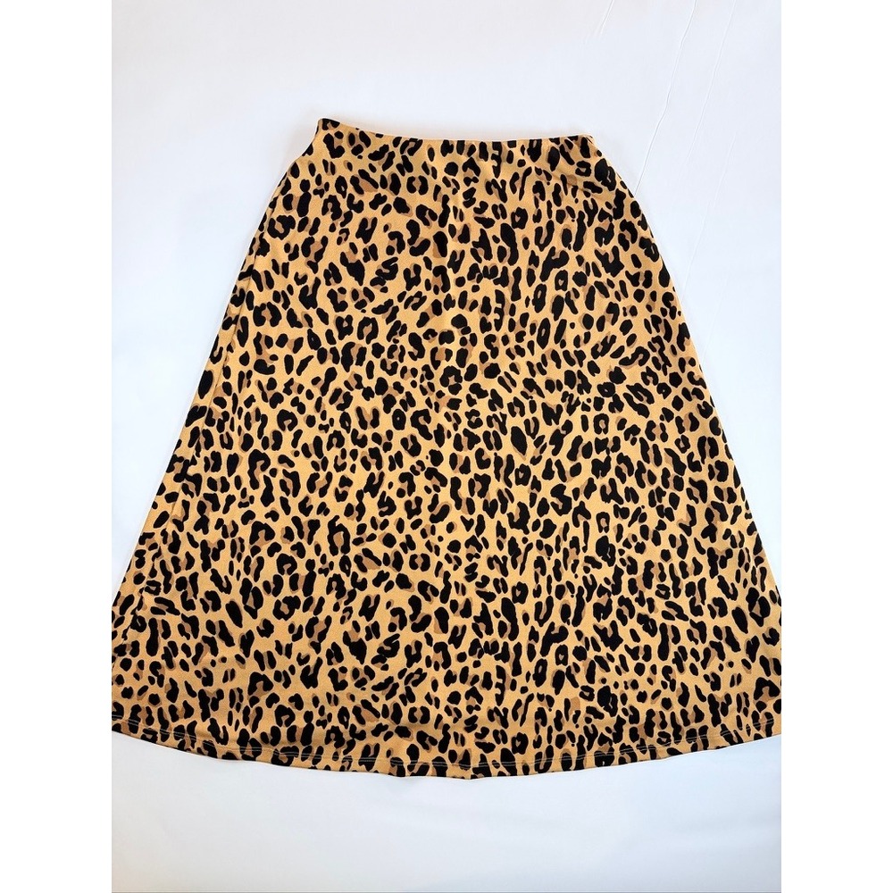 Nine West Midi Skirt Women Size S‎ Tan Leopard Print Elastic Waist Stretch - Picture 5 of 9